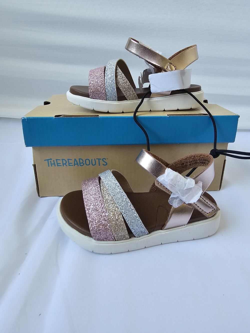 NWT Thereabouts Lil Lila Glitter Sandals - Toddler Size 6M - Rose Gold Multi